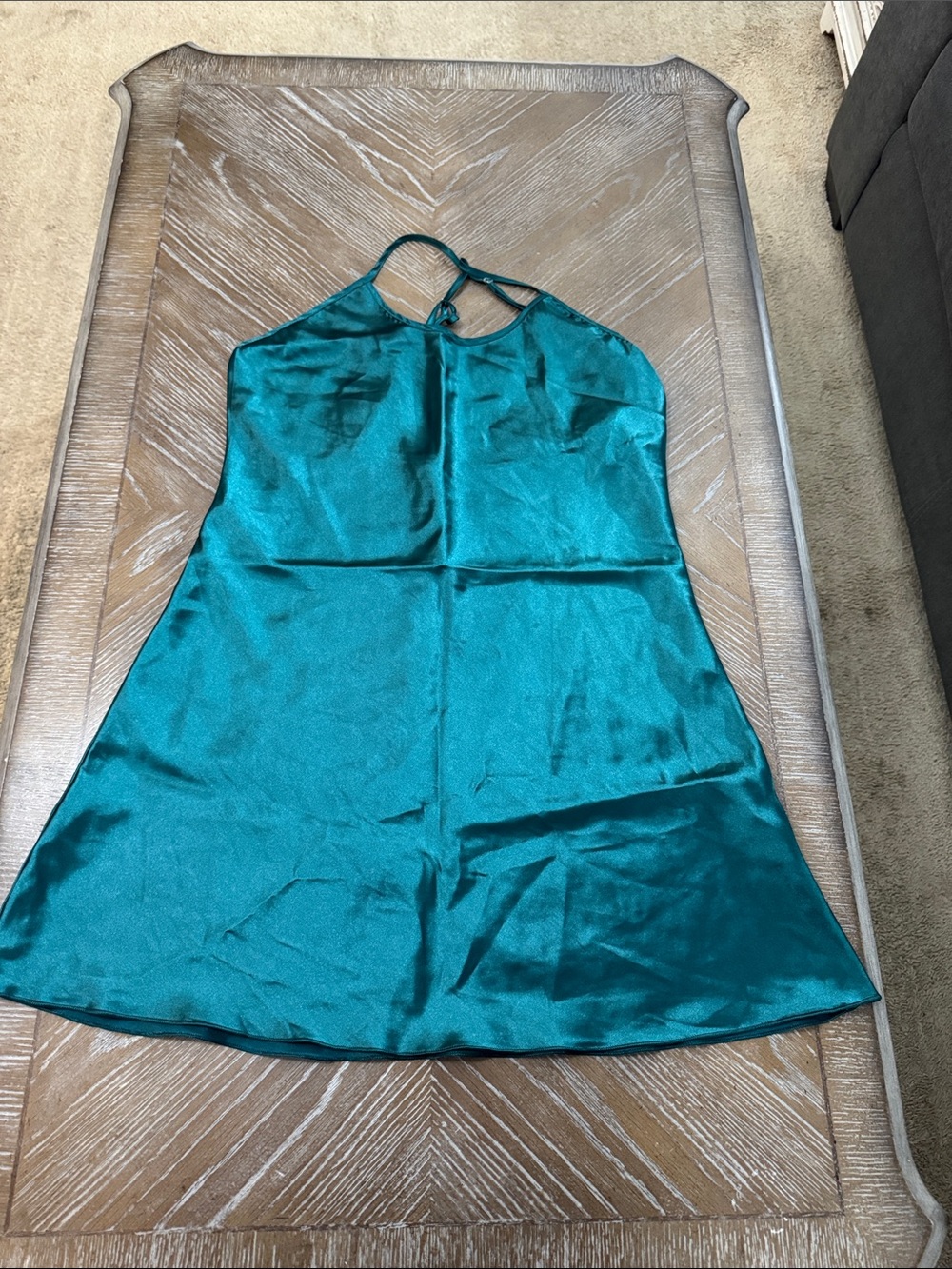 Teal Satin Slip Dress